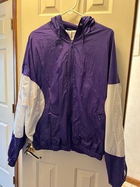 Vintage Purple and White Zip Hooded Athletic Jacket